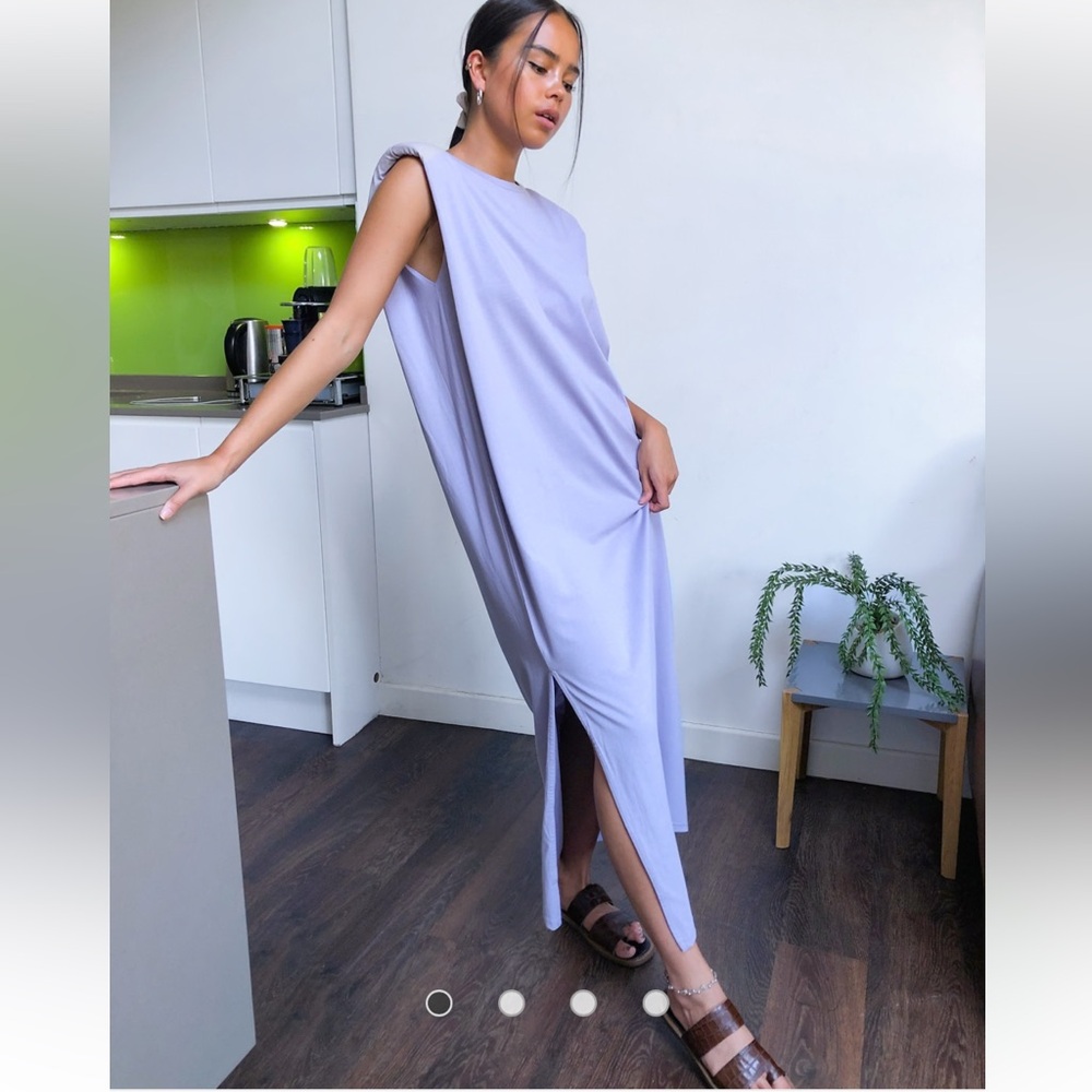 Weekday Kai cotton jersey dress with shoulder pads in dusty purple - PURPLE